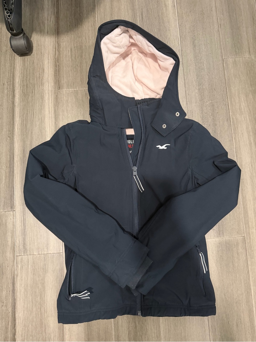 Hollister Navy Hooded Utility Jacket with Pink Lining